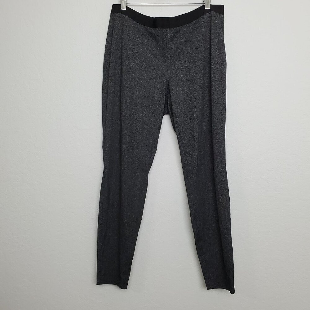Eileen Fisher Womens Pull On Pants Size L Gray Black Herringbone Tapered Leg